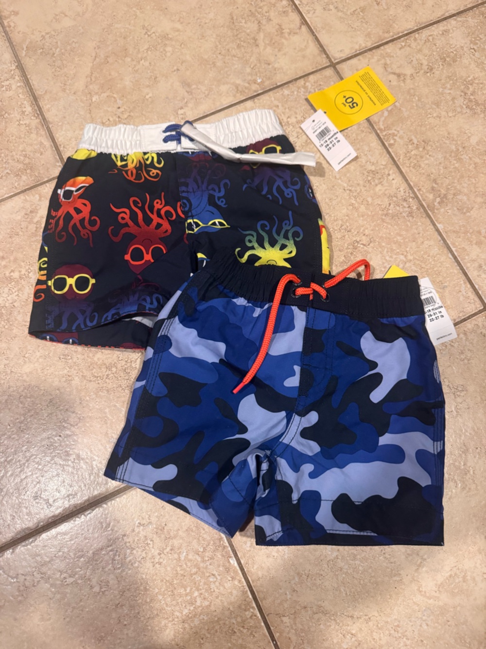 GAP Blue Camouflage Swim Shorts with Orange Drawcord